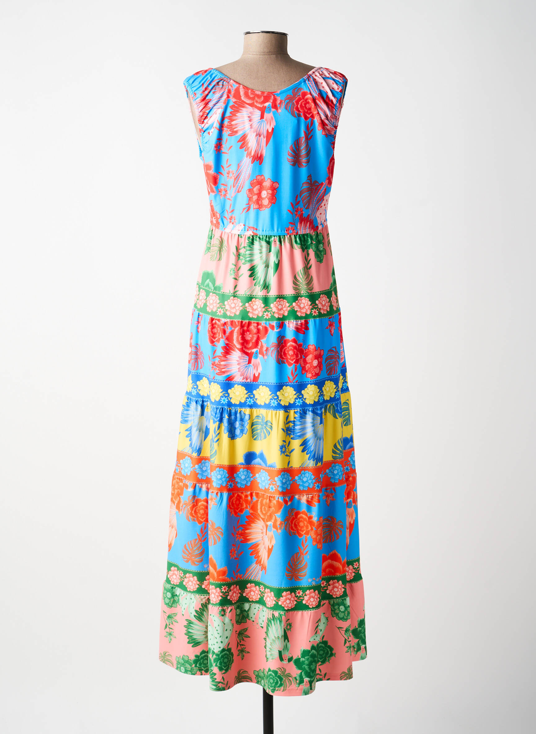 Rochie lungă imprimeu floral fără mâneci albastru K-DESIGN femeie