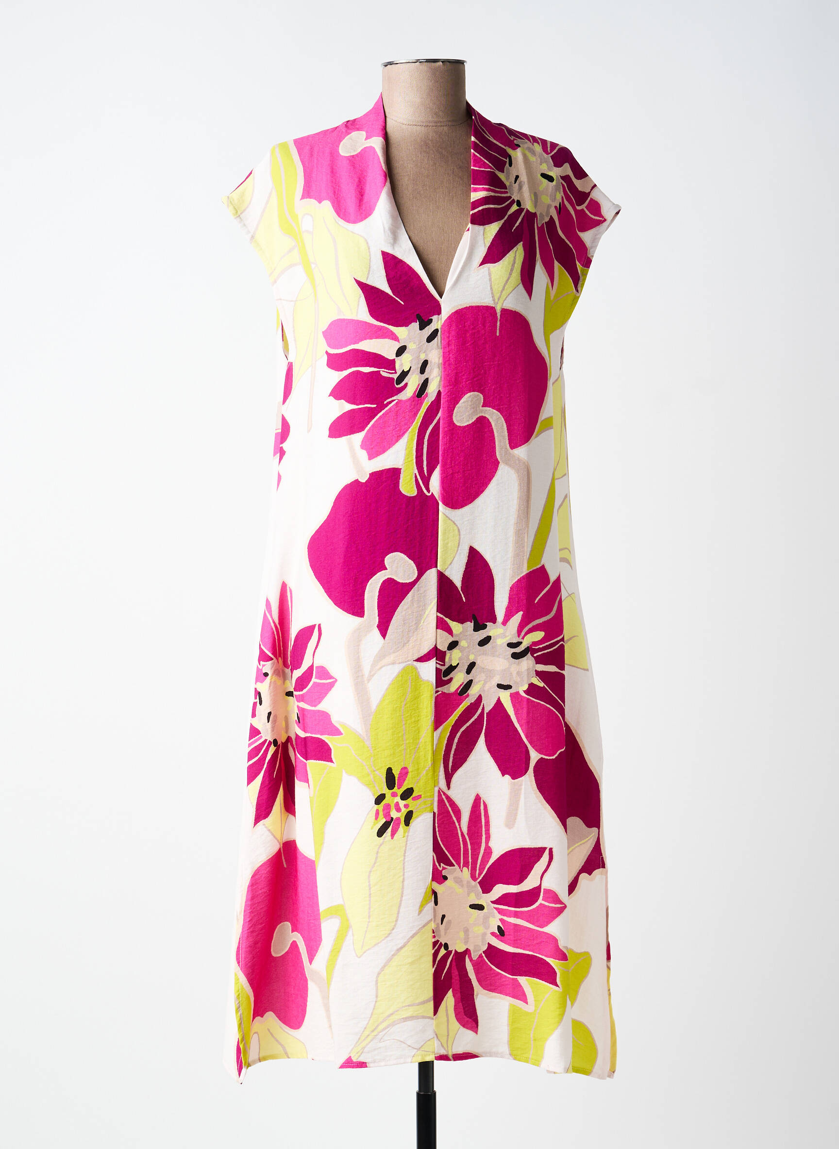 Rochie midi croială fluidă mâneci scurte galben SCORZZO femeie