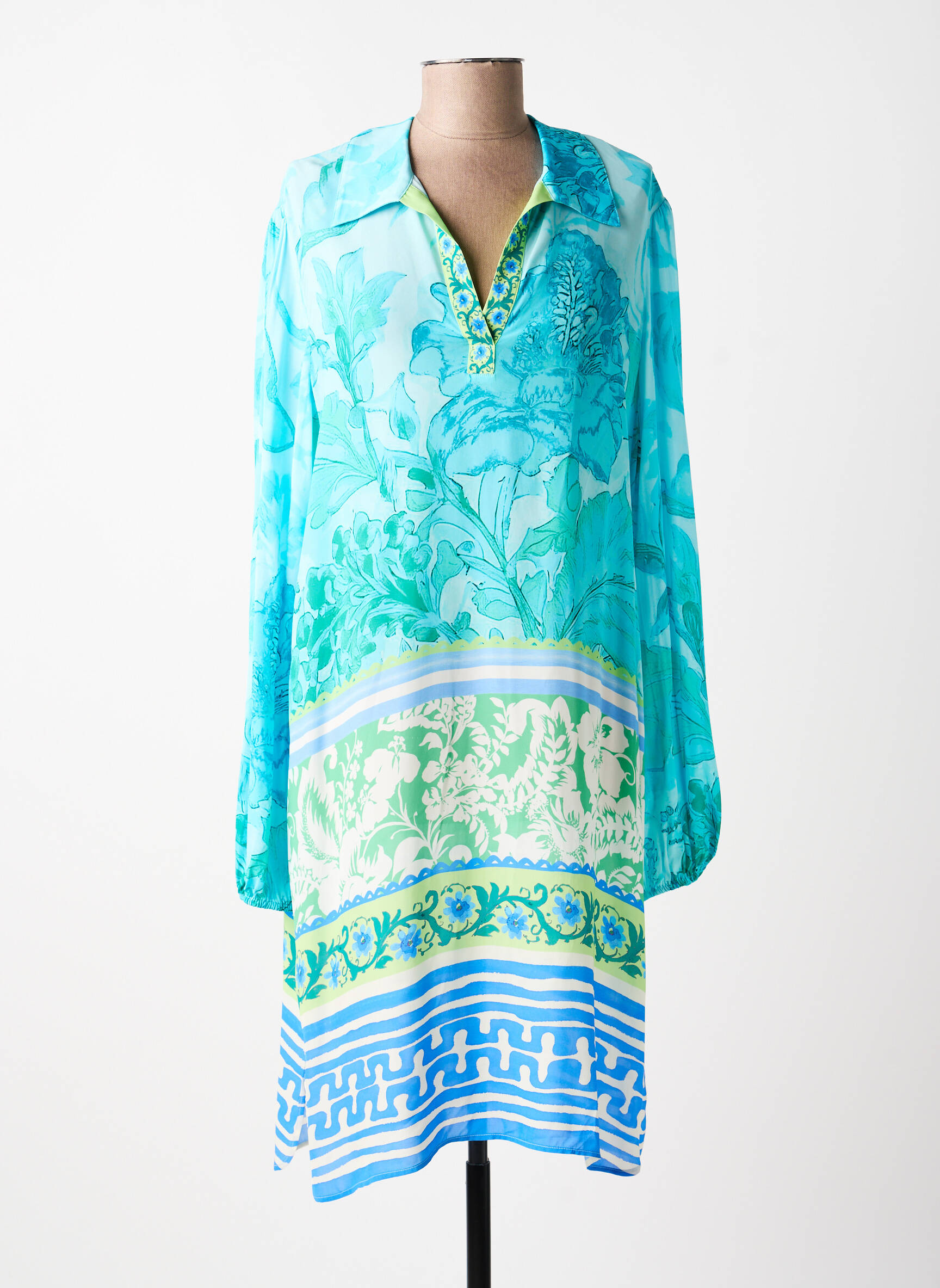 Rochie midi croială fluidă mâneci lungi albastru YIPPIE HIPPIE femeie