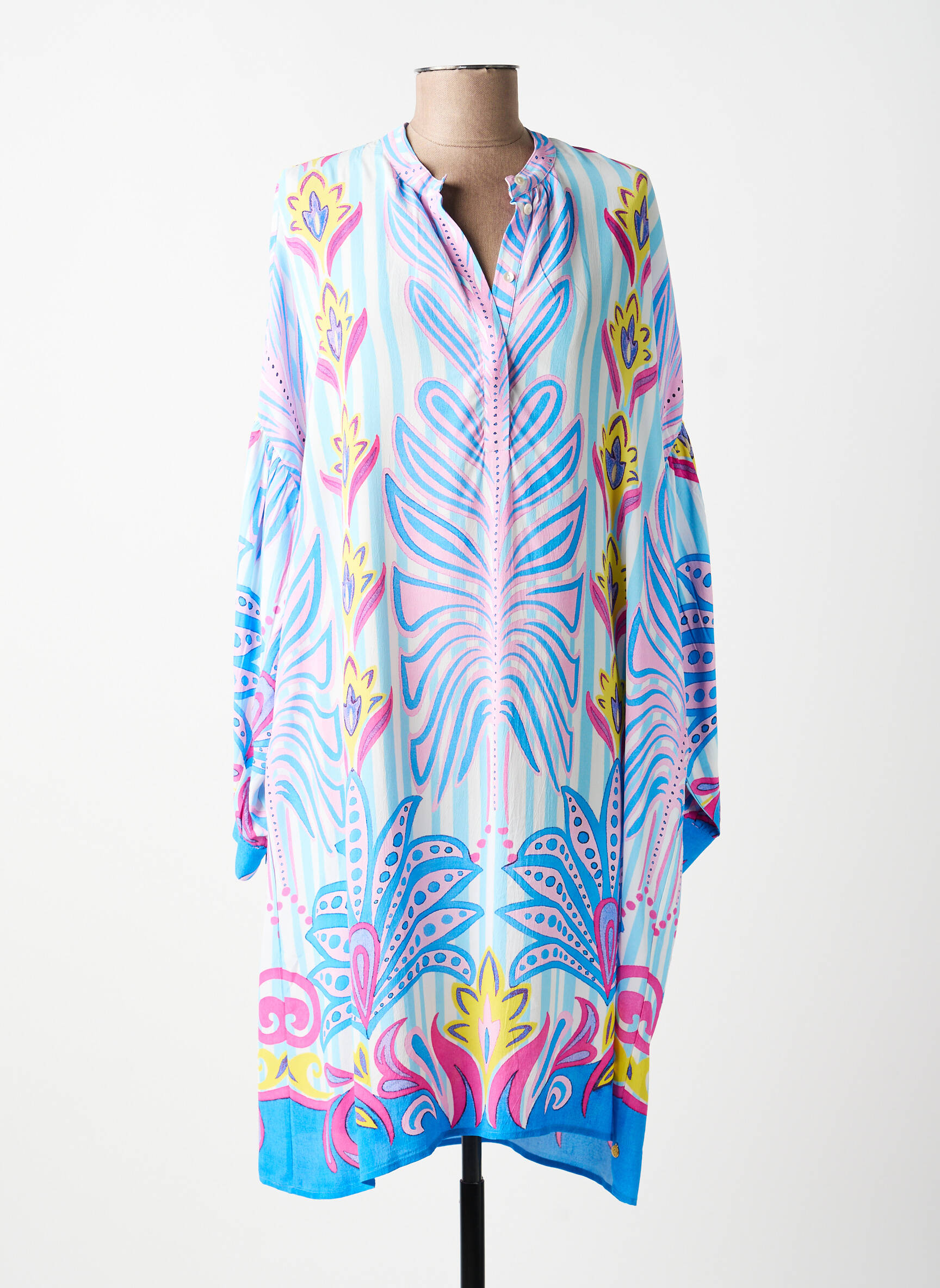 Rochie midi croială fluidă mâneci lungi albastru YIPPIE HIPPIE femeie