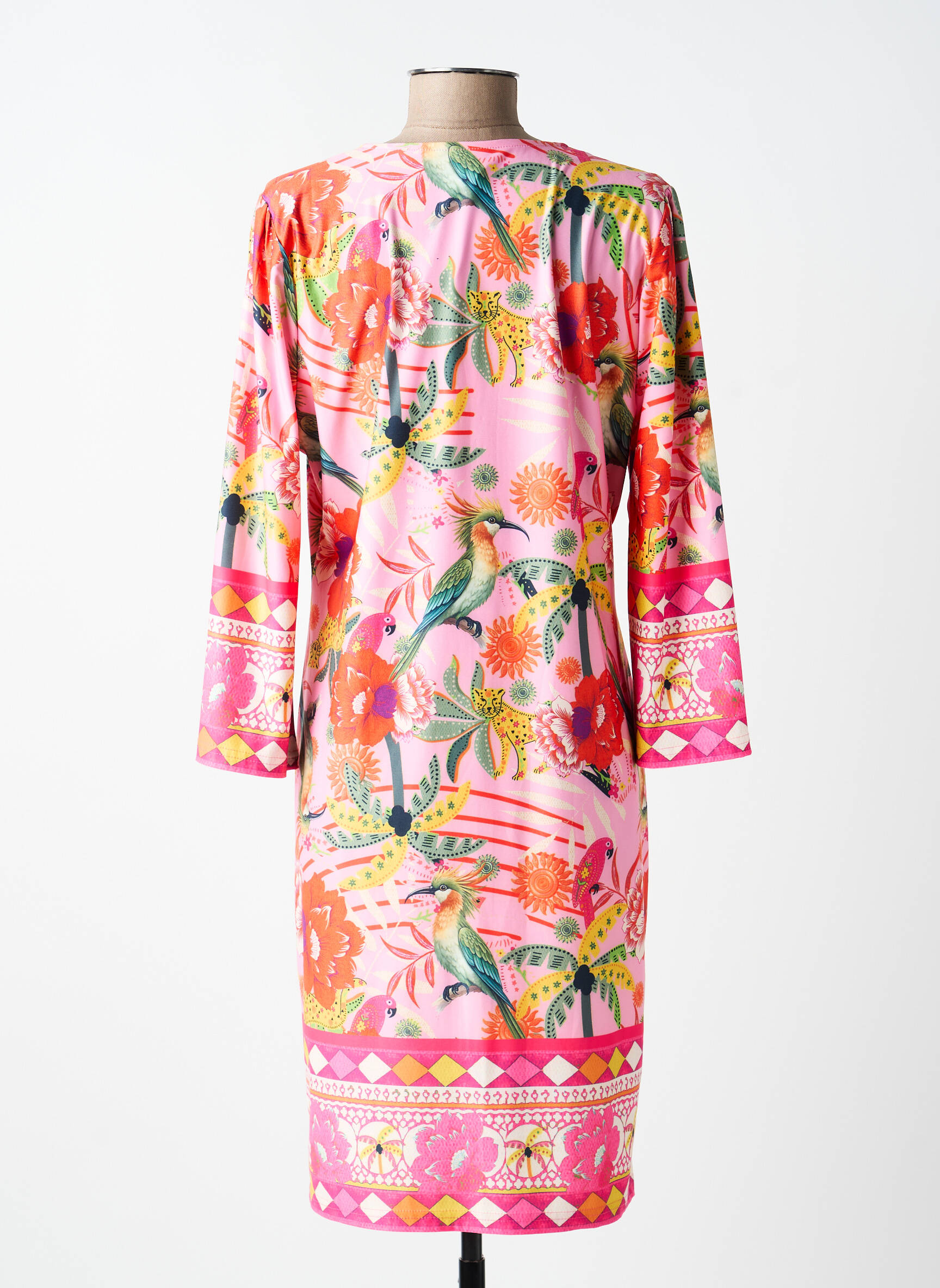 Rochie midi imprimeu floral mâneci 3/4 roz K-DESIGN femeie