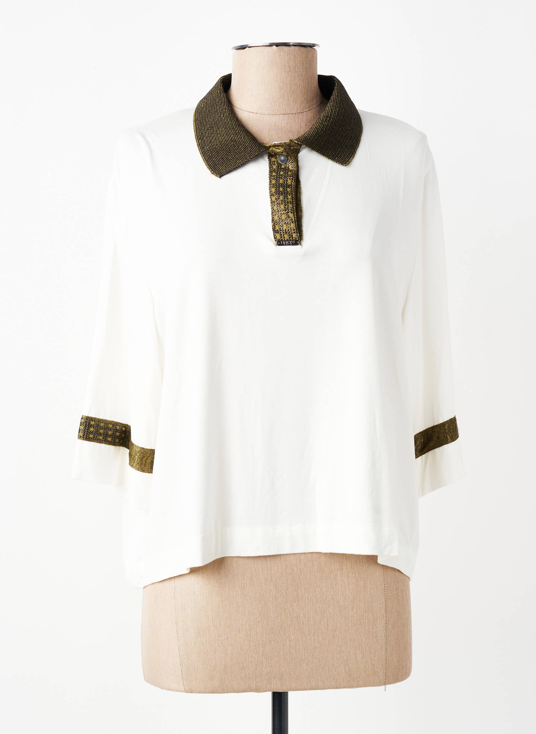 Top elasticitate mâneci 3/4 alb TRICOT CHIC femeie