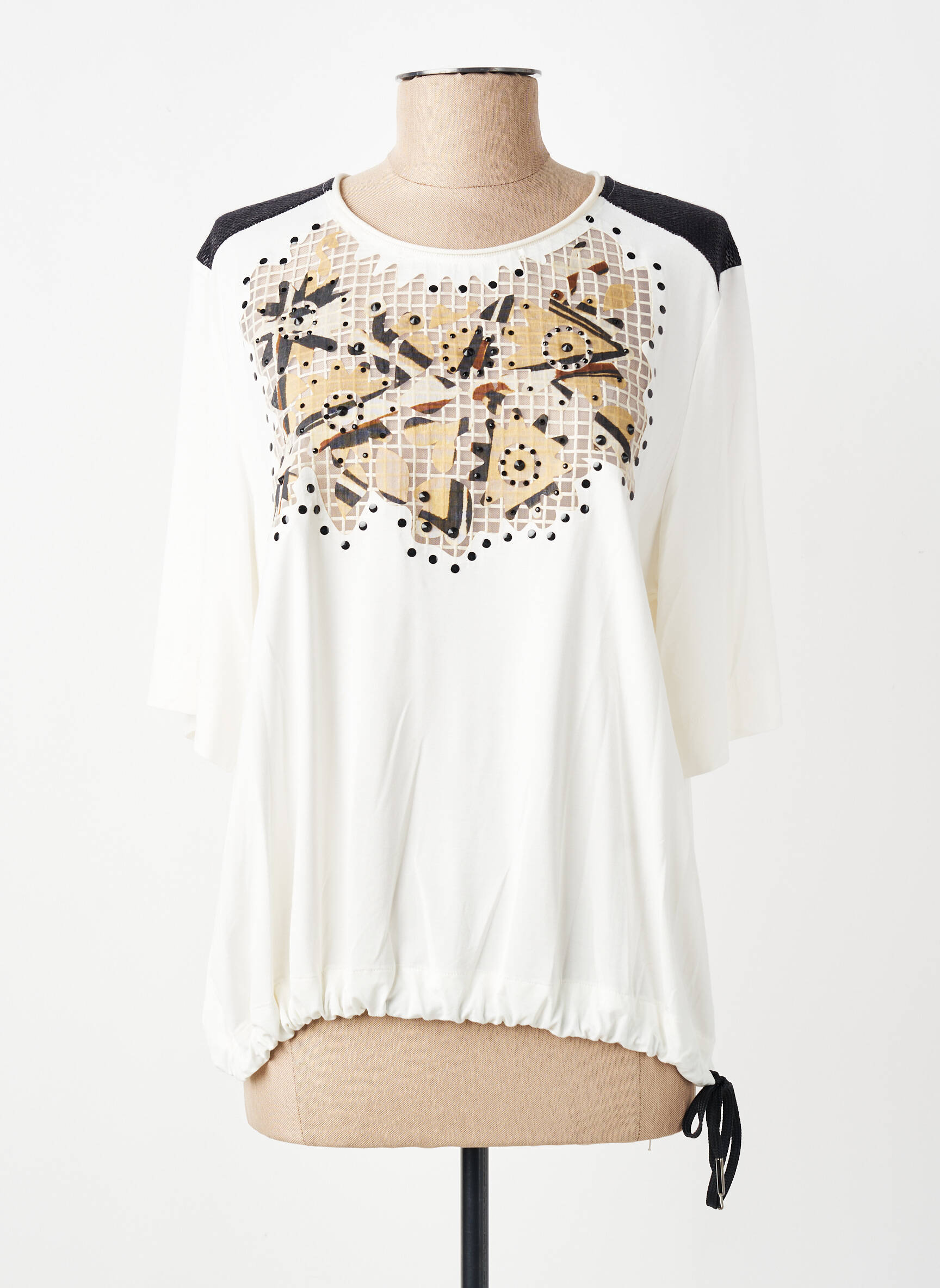 Top guler rotund mâneci 3/4 bej TRICOT CHIC femeie