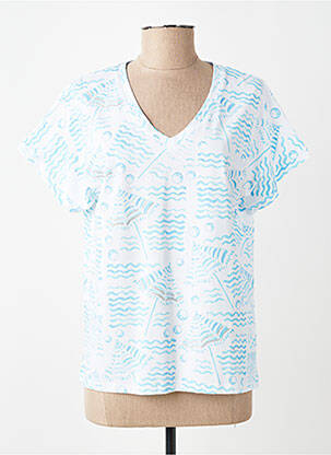 Tricou imprimeu fantezie mâneci scurte albastru LEO & UGO femeie