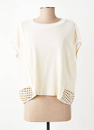 Pulover elasticitate mâneci scurte bej TRICOT CHIC femeie