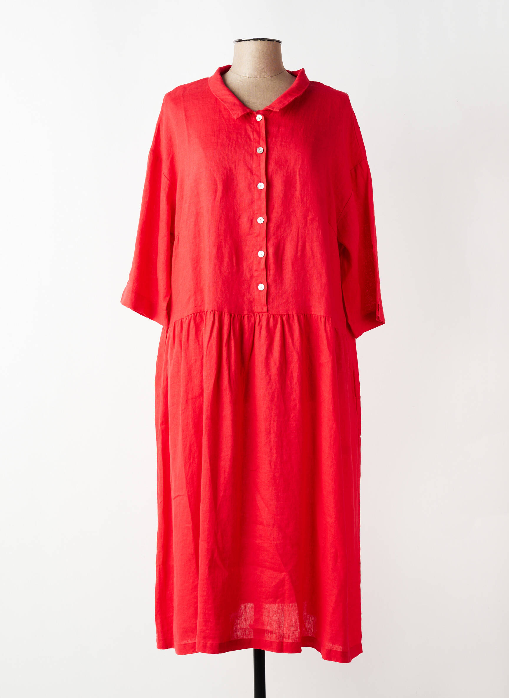Rochie lungă croială evazată mâneci 3/4 roșu K femeie