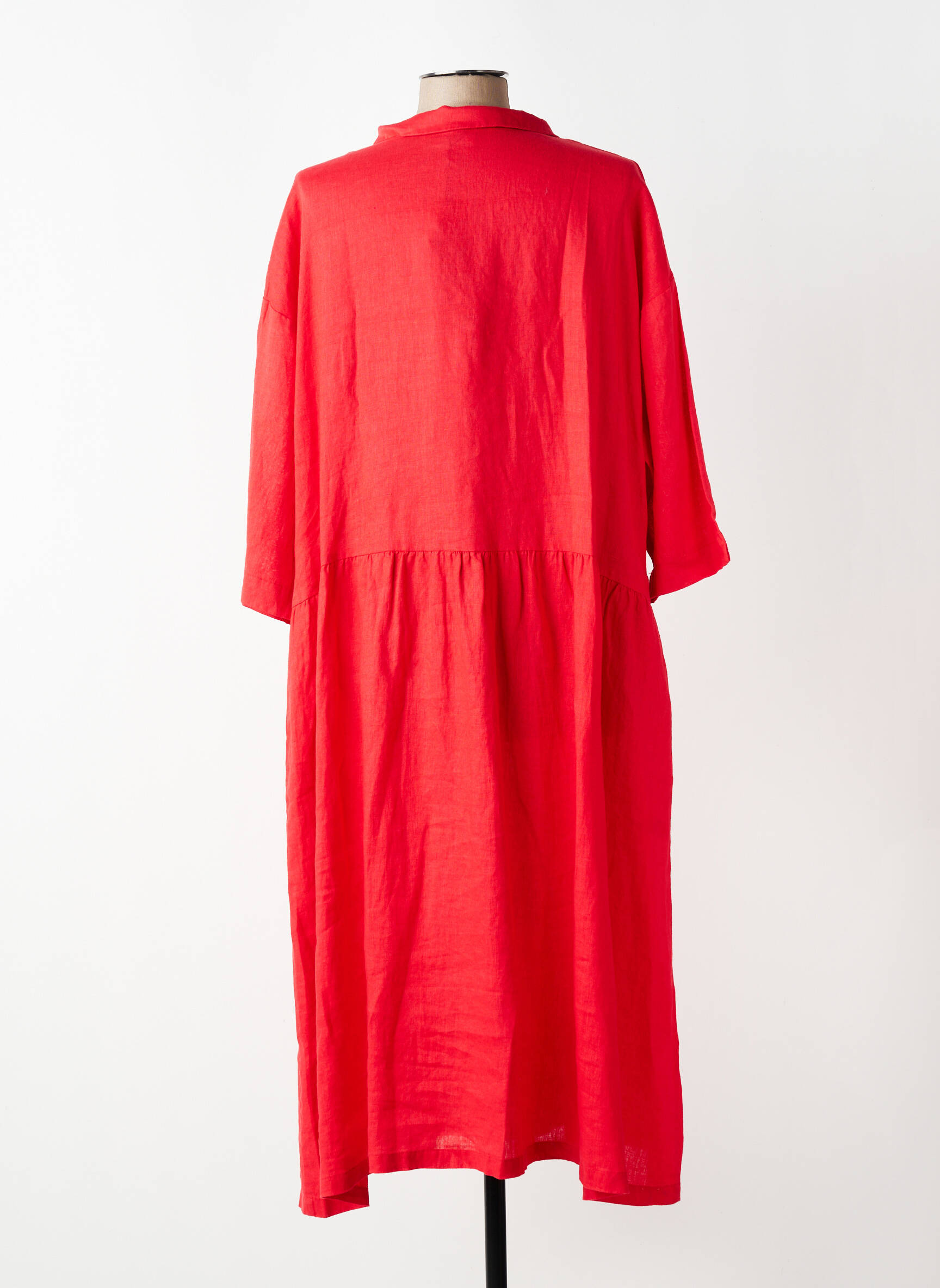 Rochie lungă croială evazată mâneci 3/4 roșu K femeie