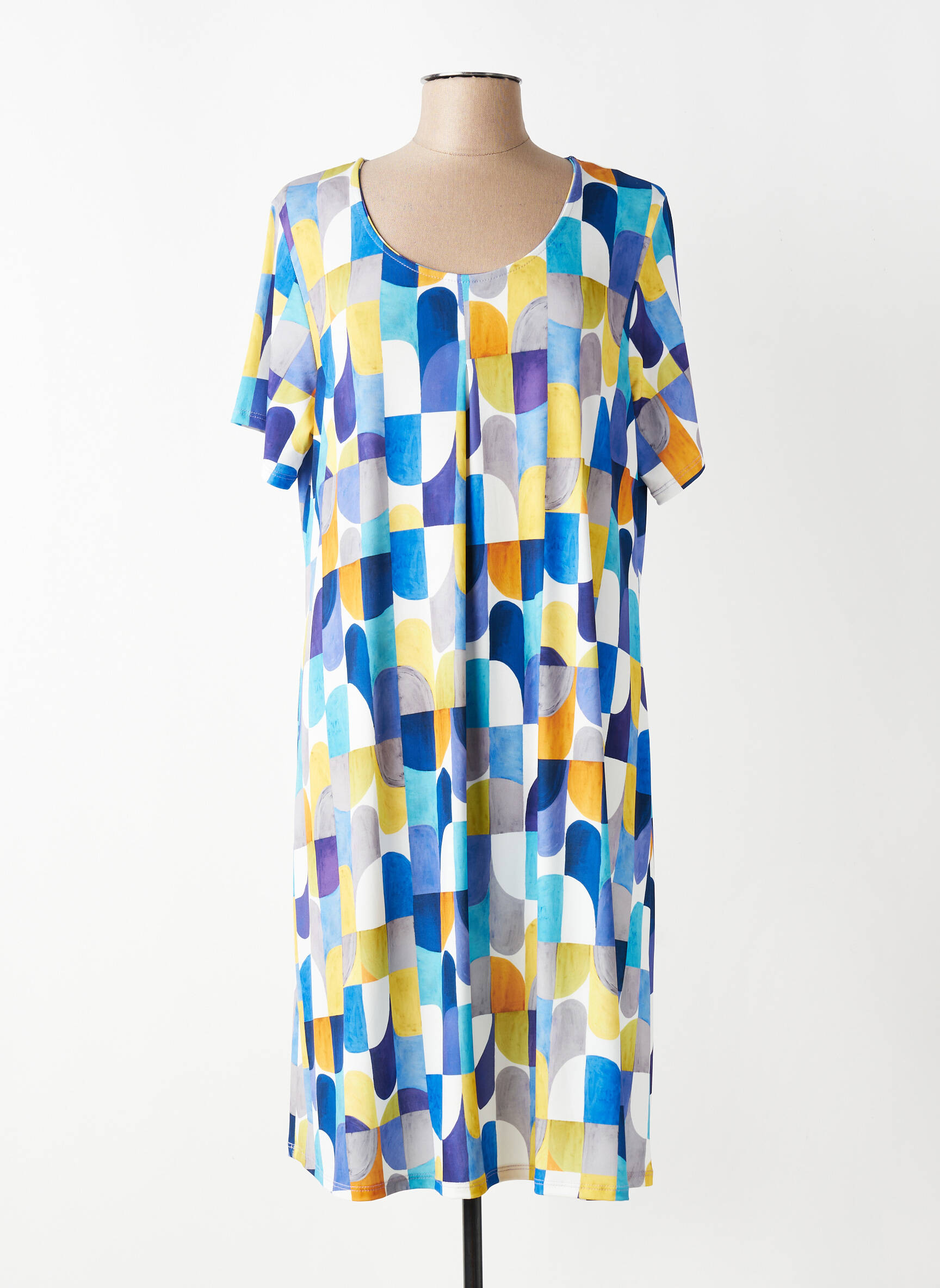 Rochie midi croială fluidă mâneci scurte albastru VANIA femeie