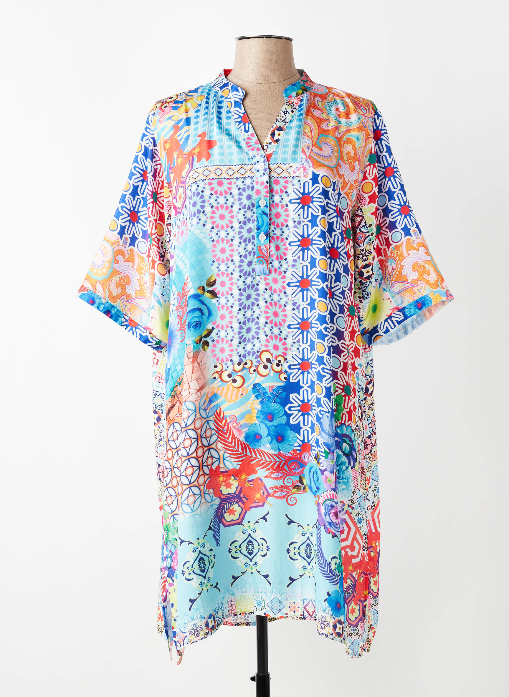 Rochie midi imprimeu floral mâneci scurte albastru VANIA femeie