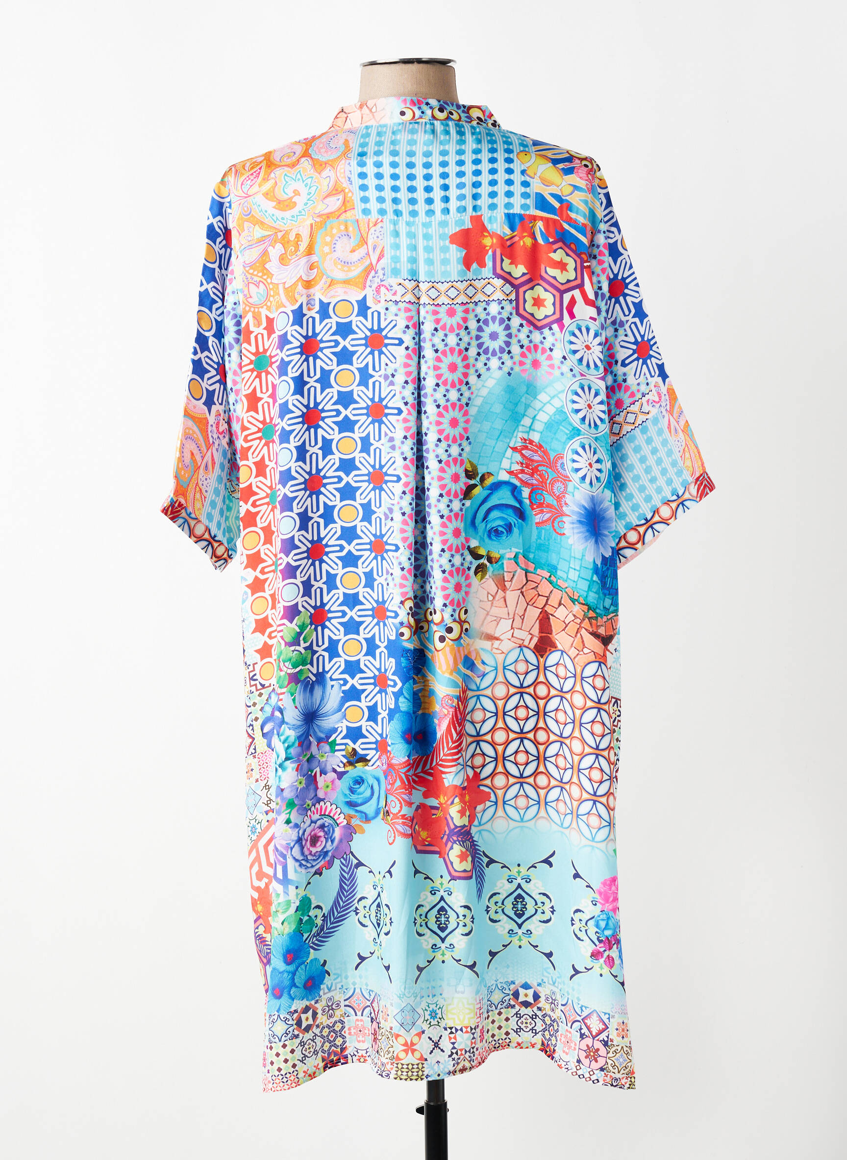Rochie midi imprimeu floral mâneci scurte albastru VANIA femeie