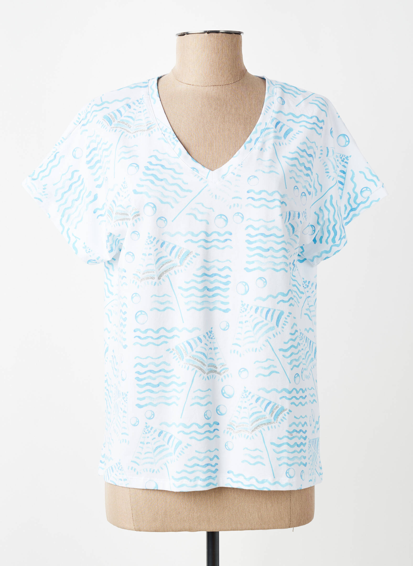 Tricou imprimeu fantezie mâneci scurte albastru LEO & UGO femeie