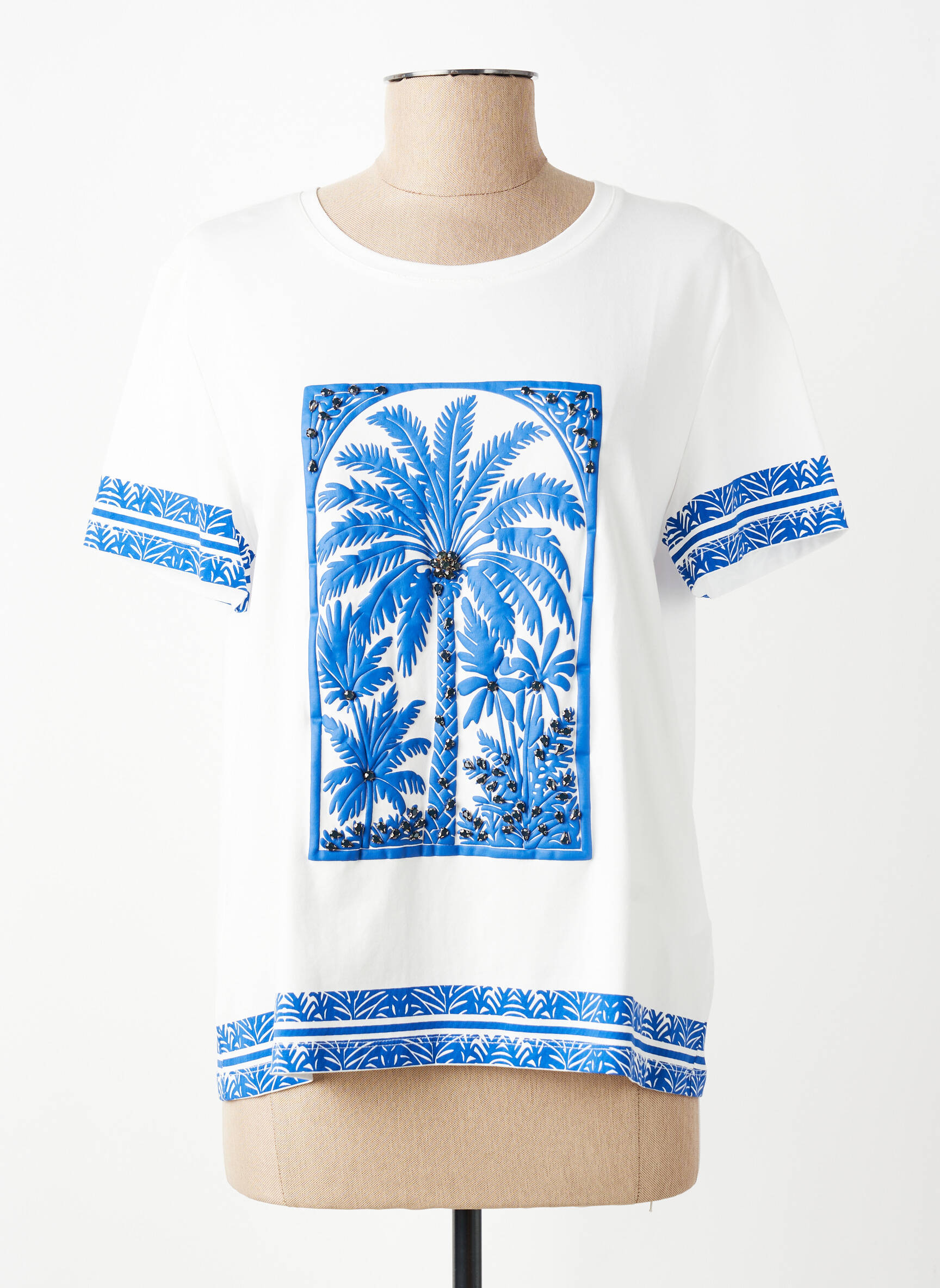 Tricou serigrafie flockată mâneci scurte albastru LEO & UGO femeie