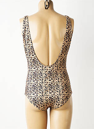 Costum de baie dintr-o singură piesă efect material satinat sutien balconet cu decolteu înalt bej LEO & UGO femeie