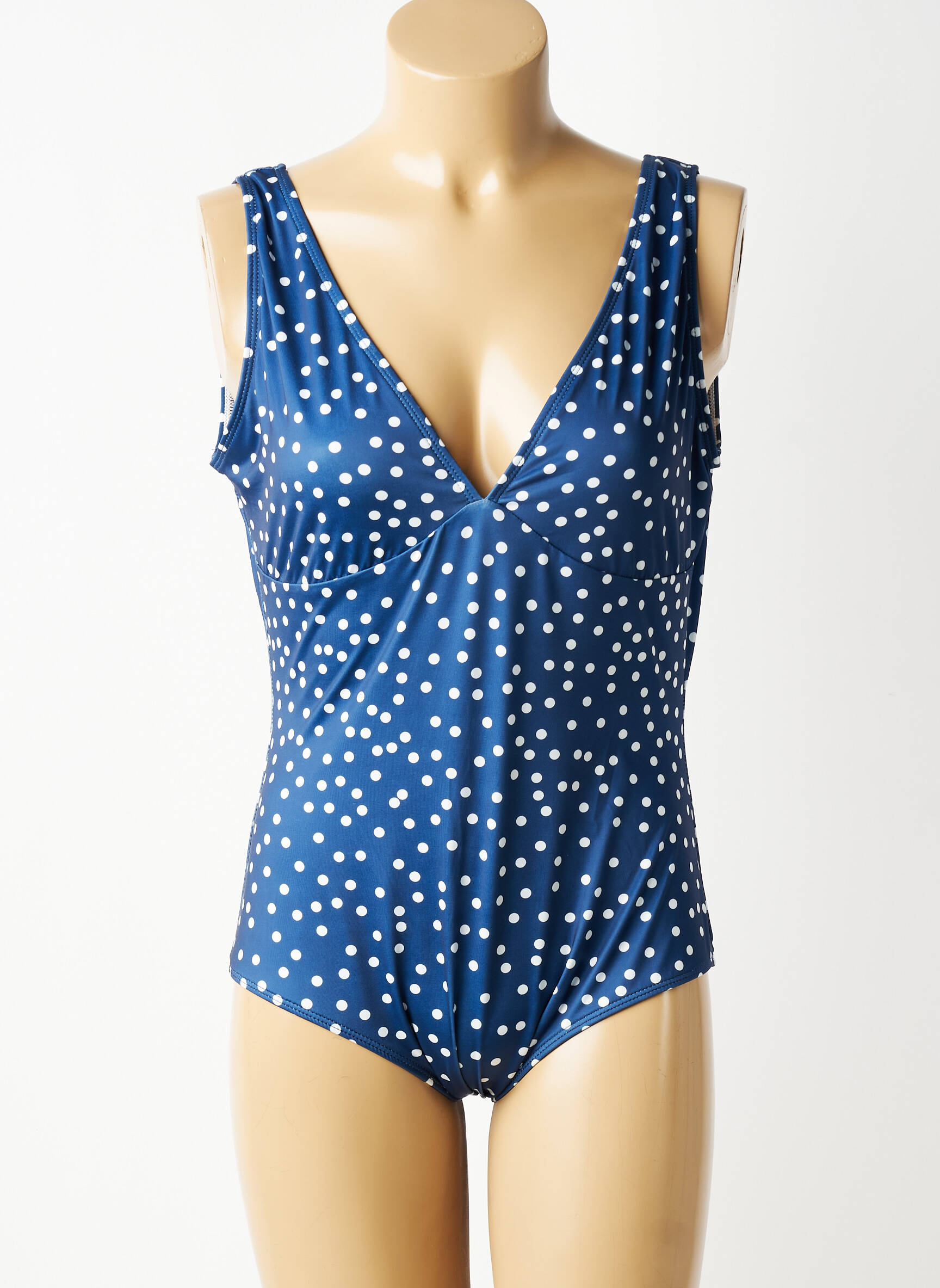 Costum de baie dintr-o singură piesă efect material satinat sutien balconet cu decolteu înalt albastru LEO & UGO femeie