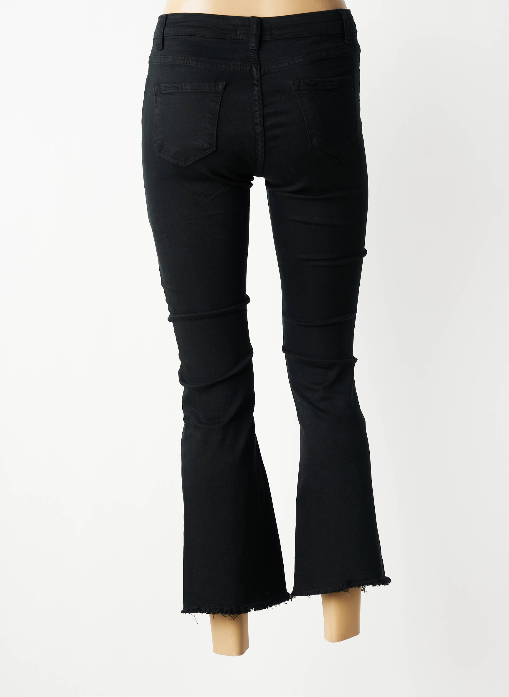 Blugi bootcut finisaj cu franjuri talie înaltă negru KEZY femeie