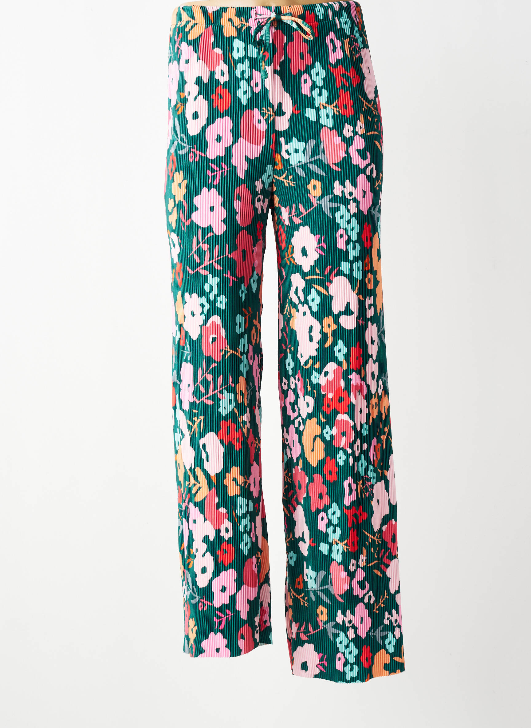 Pantalon larg croială fluidă mărime normală verde LEO & UGO femeie
