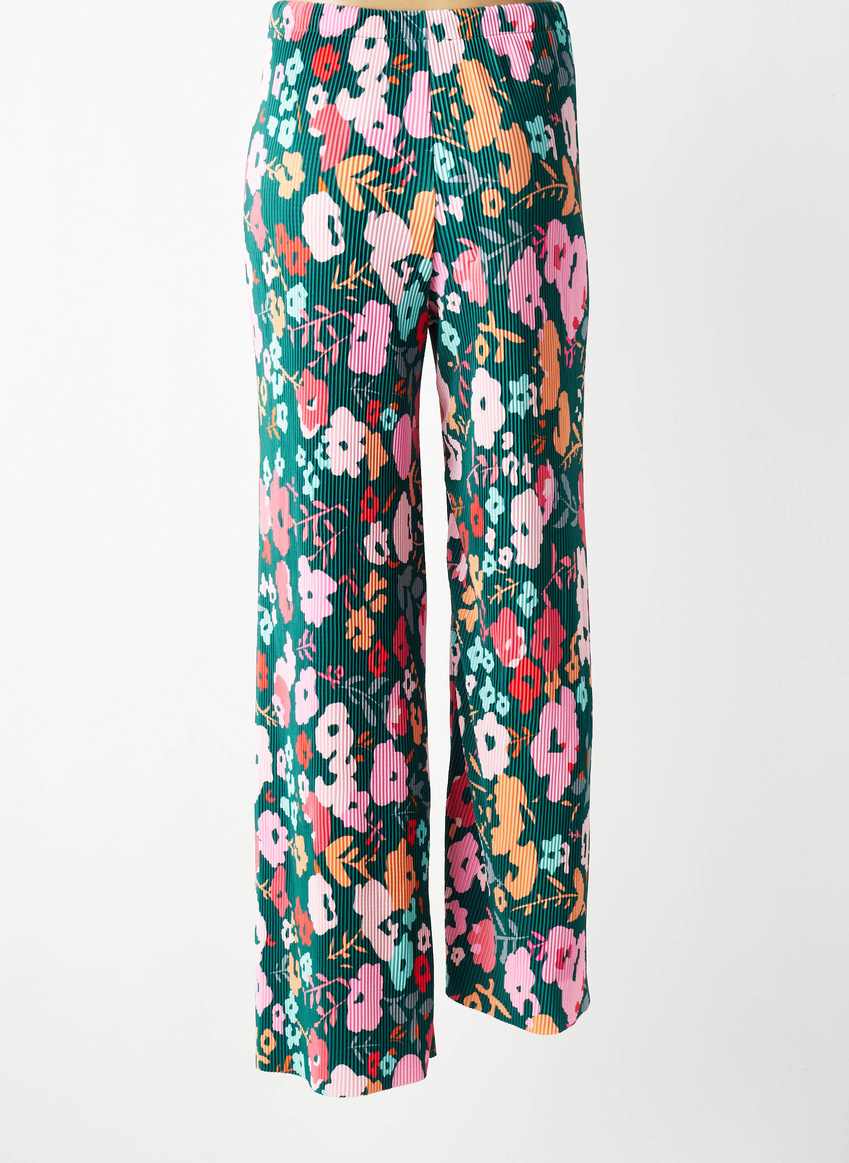 Pantalon larg croială fluidă mărime normală verde LEO & UGO femeie