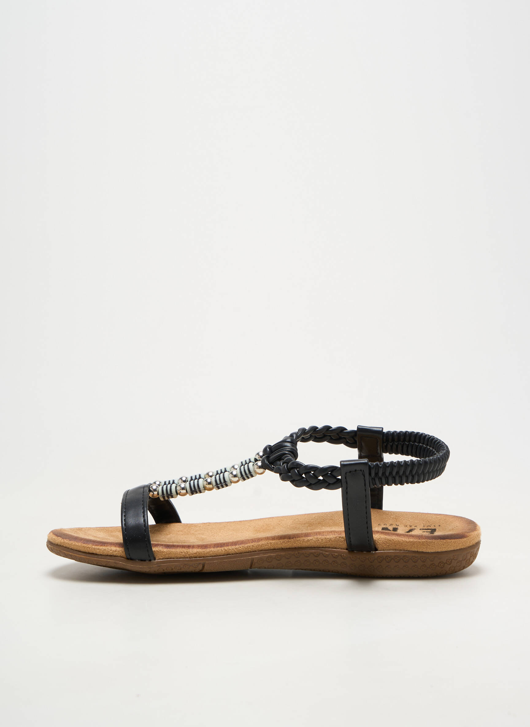 Sandale/pantofi decupați material neted toc plat până la 3 cm negru ELUE PAR NOUS femeie