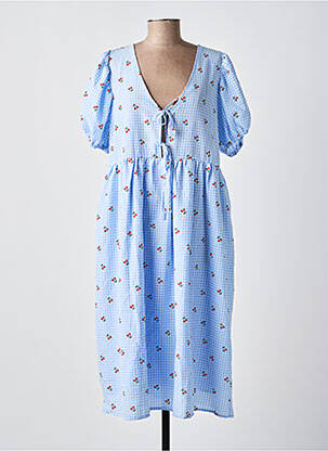 Rochie midi țesătură crep mâneci scurte albastru DROLE DE COPINE femeie