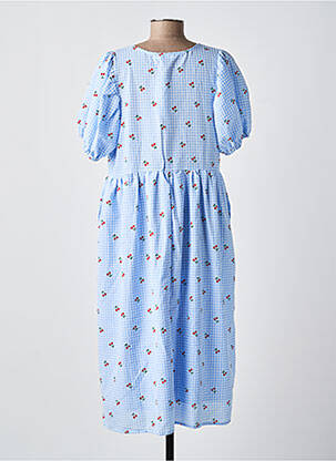 Rochie midi țesătură crep mâneci scurte albastru DROLE DE COPINE femeie