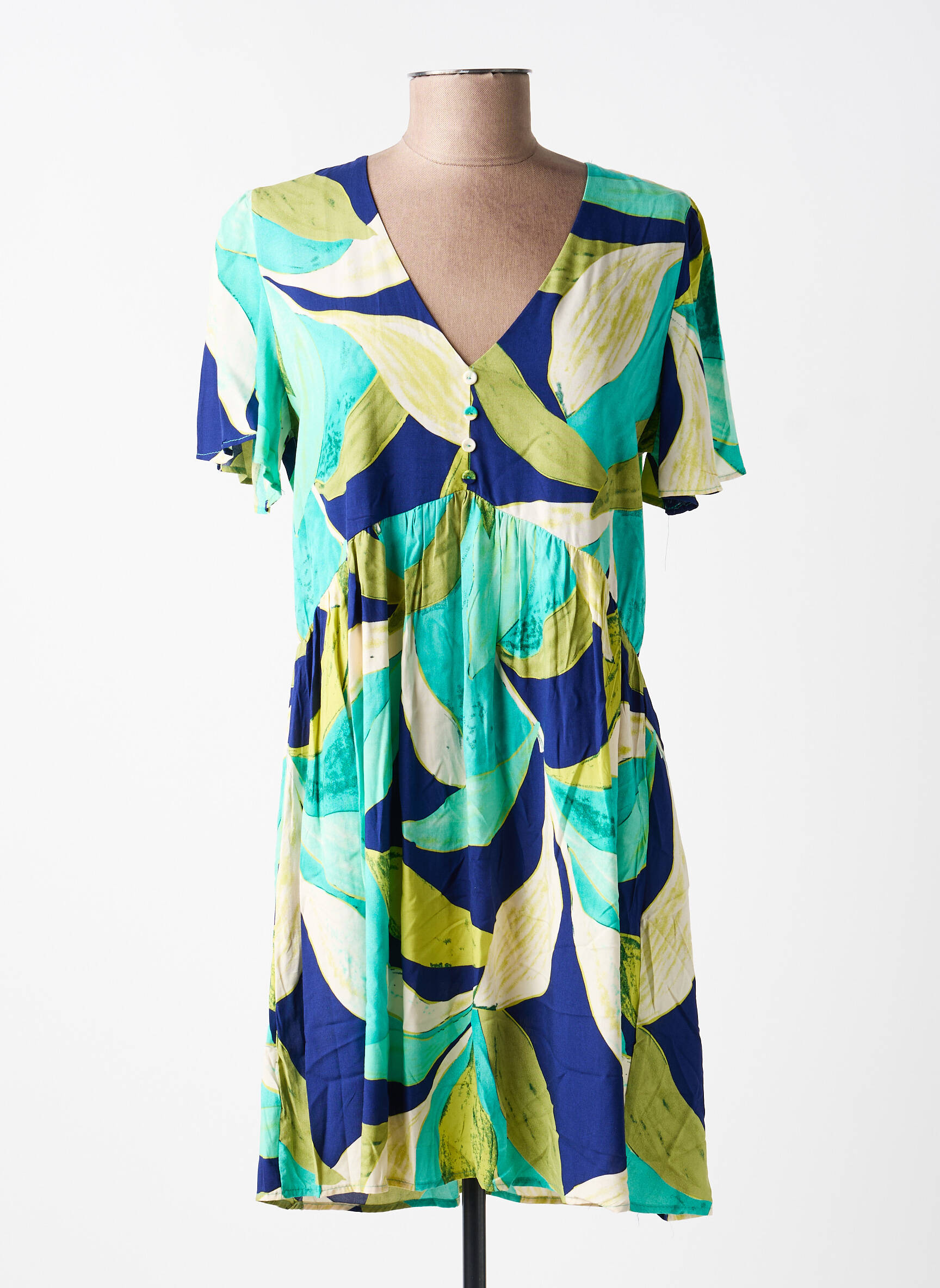 Rochie scurtă croială evazată mâneci scurte verde IKOONE&BIANKA femeie