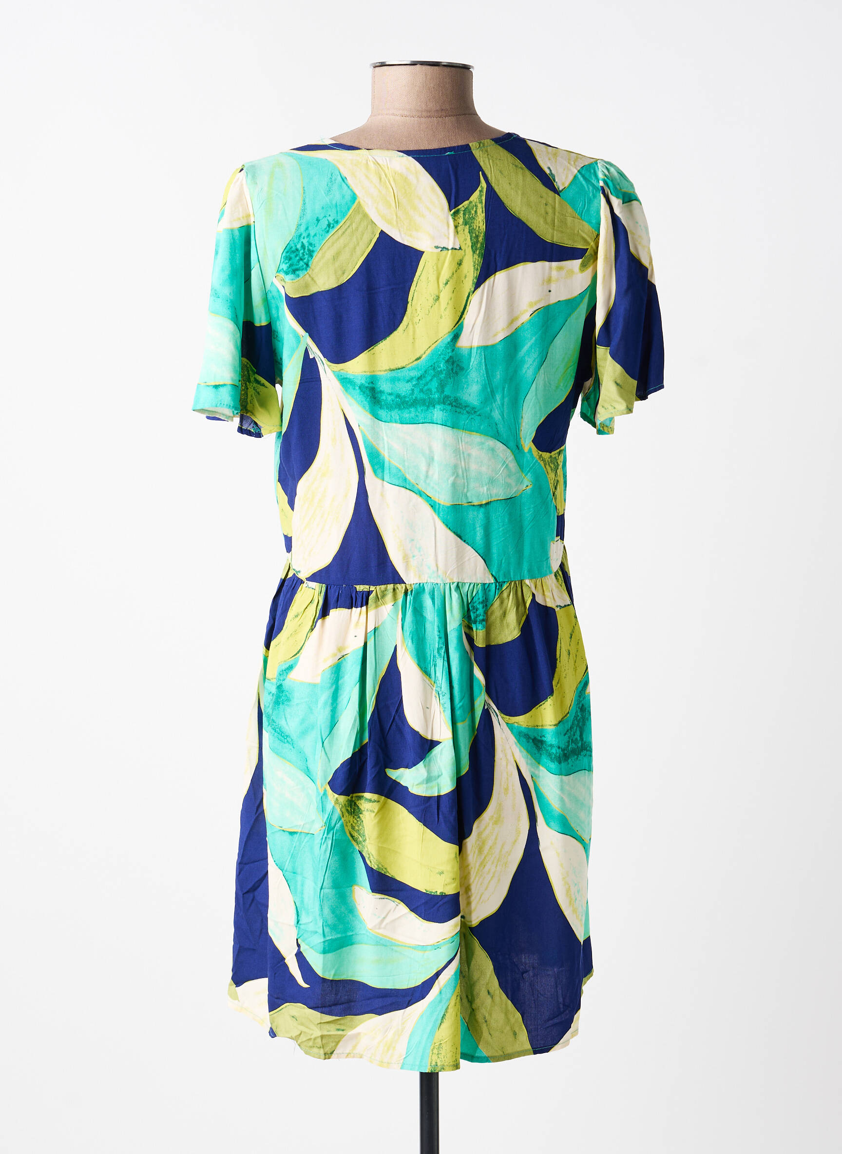 Rochie scurtă croială evazată mâneci scurte verde IKOONE&BIANKA femeie