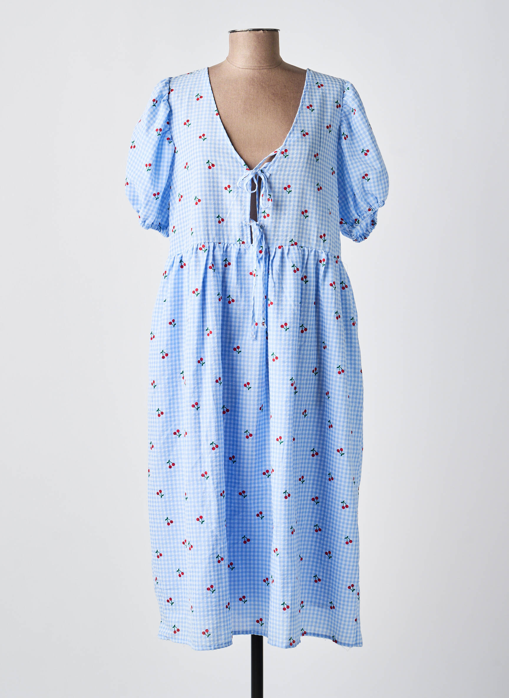 Rochie midi țesătură crep mâneci scurte albastru DROLE DE COPINE femeie