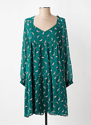Rochie scurtă croială evazată mâneci lungi verde I.CODE (By IKKS) femeie