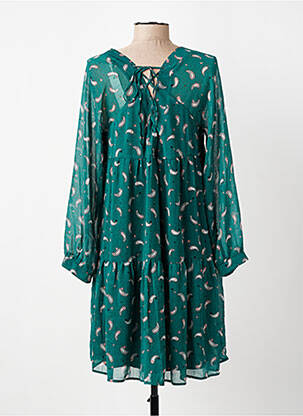 Rochie scurtă croială evazată mâneci lungi verde I.CODE (By IKKS) femeie