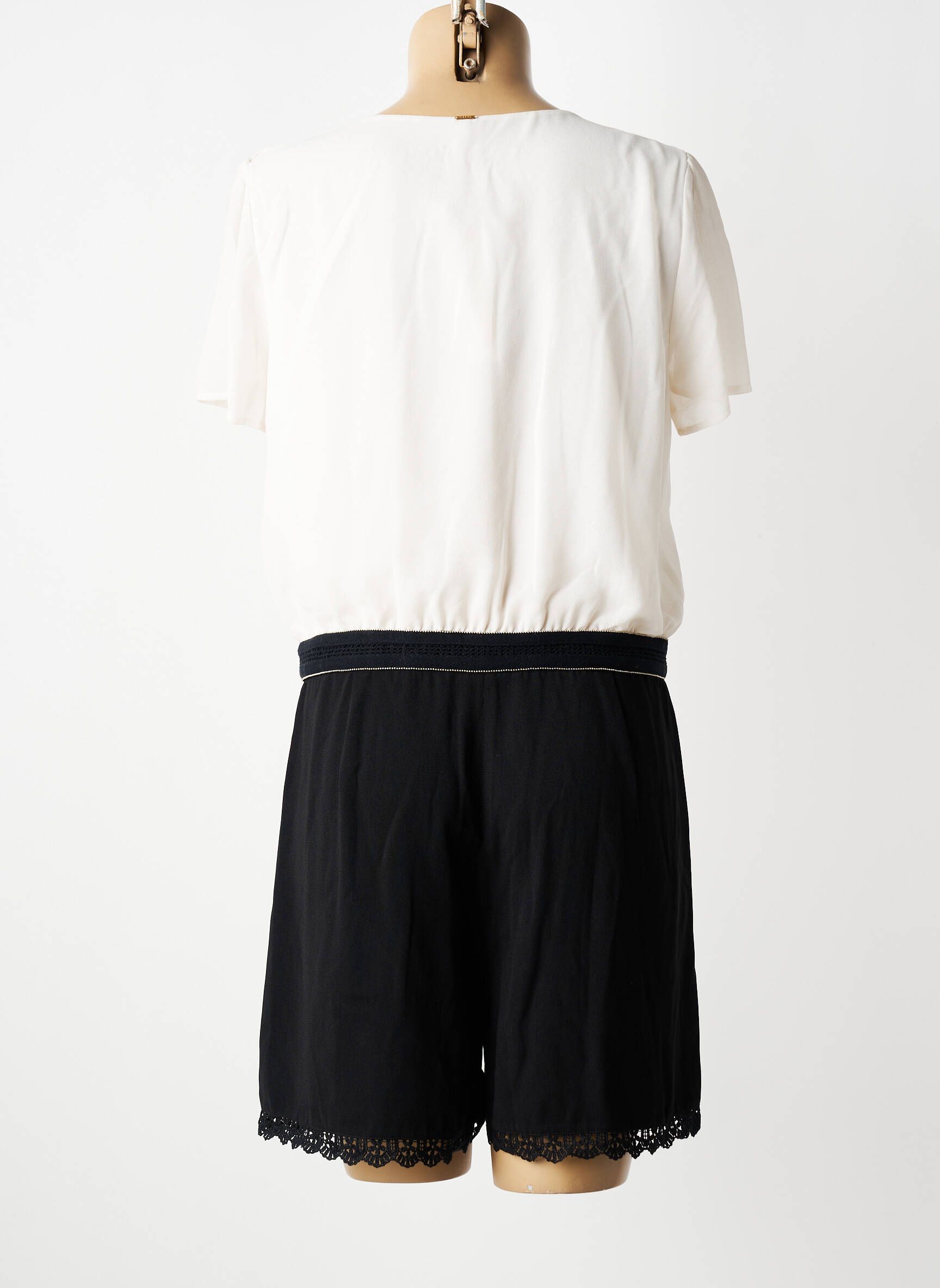 Salopetă scurtă țesătură crep mâneci scurte negru I.CODE (By IKKS) femeie