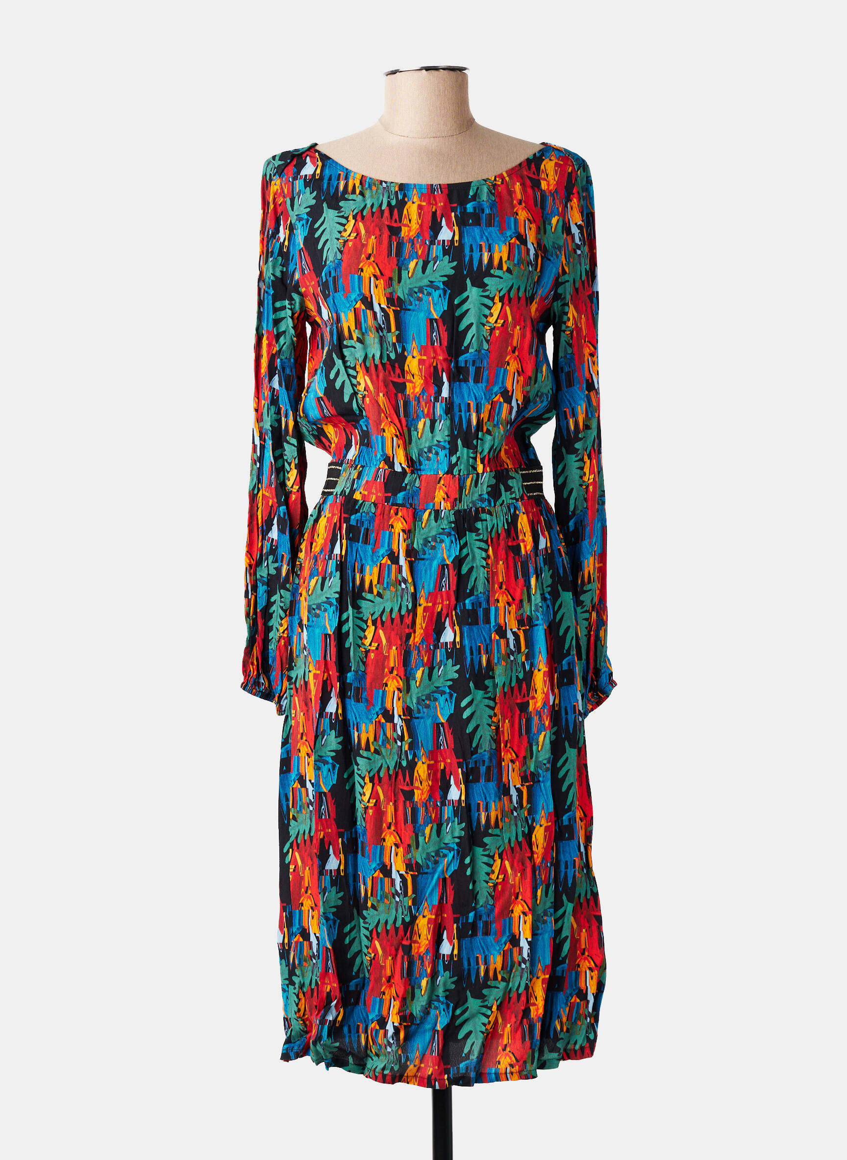 Rochie midi imprimeu fantezie mâneci lungi albastru MARIE-SIXTINE femeie
