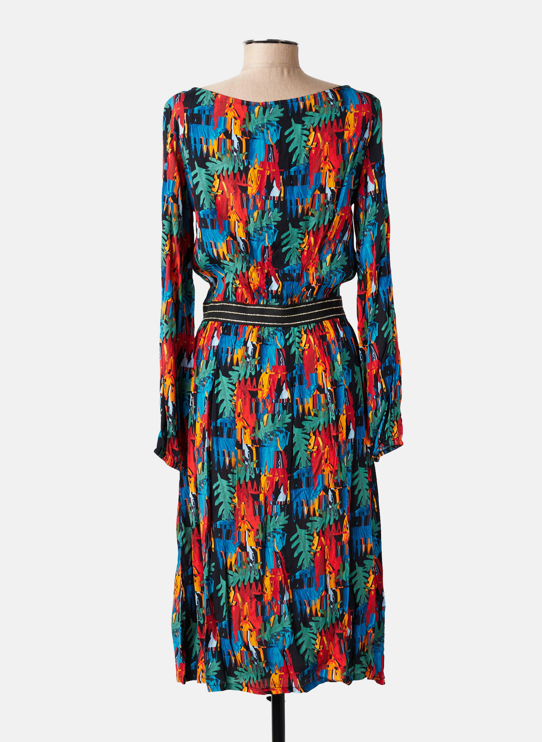 Rochie midi imprimeu fantezie mâneci lungi albastru MARIE-SIXTINE femeie