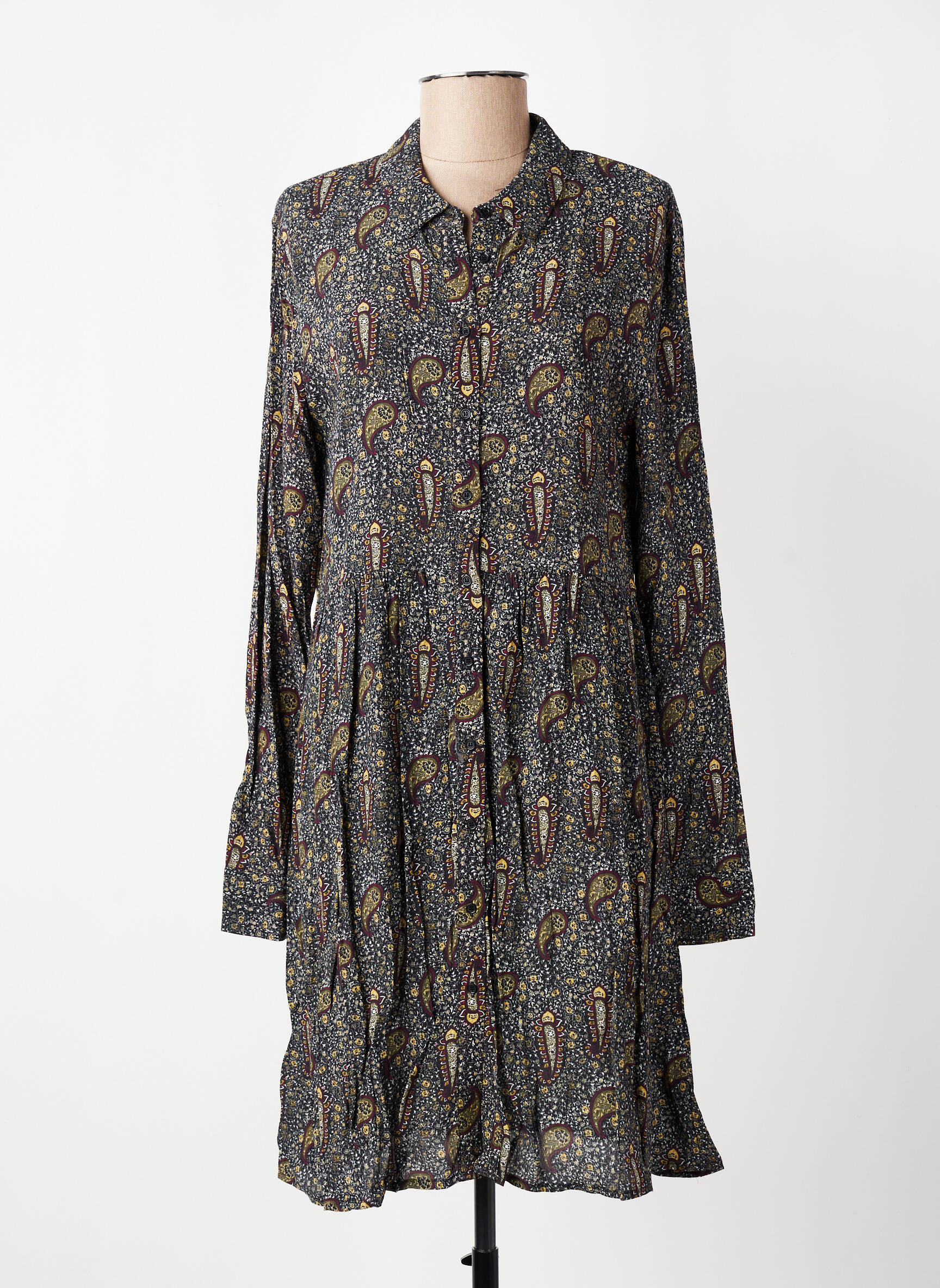 Rochie midi imprimeu fantezie mâneci lungi gri MARIE-SIXTINE femeie