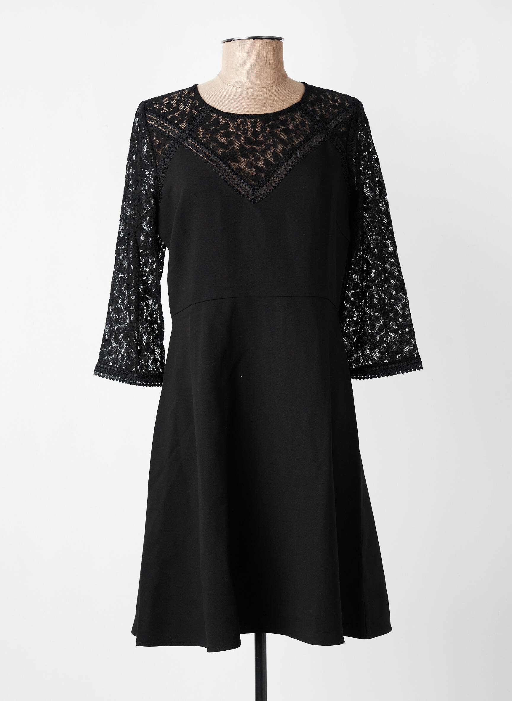 Rochie midi mâneci lungi mâneci lungi negru GRACE & MILA femeie