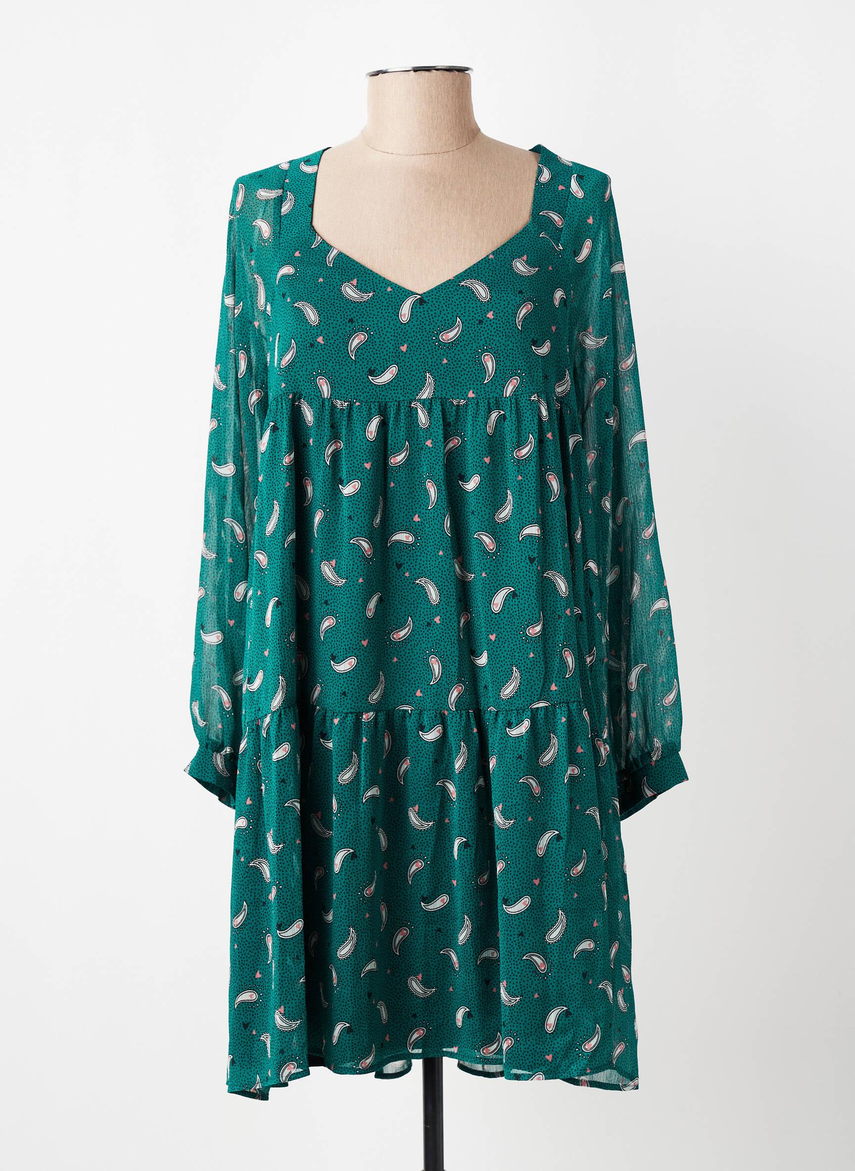 Rochie scurtă croială evazată mâneci lungi verde I.CODE (By IKKS) femeie