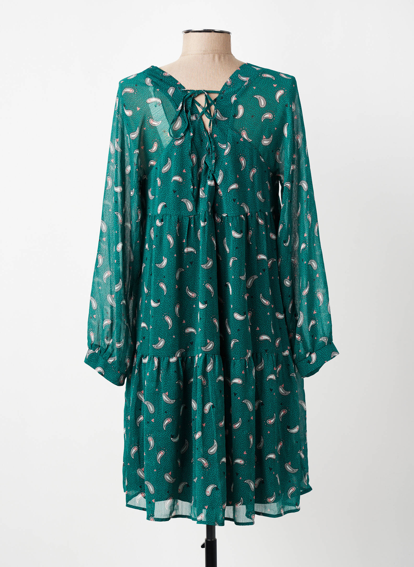 Rochie scurtă croială evazată mâneci lungi verde I.CODE (By IKKS) femeie