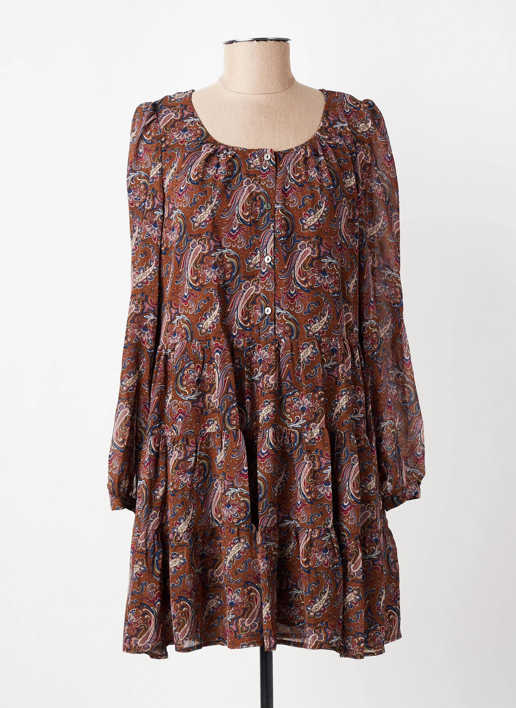 Rochie scurtă mâneci lungi mâneci lungi maro ARTLOVE femeie