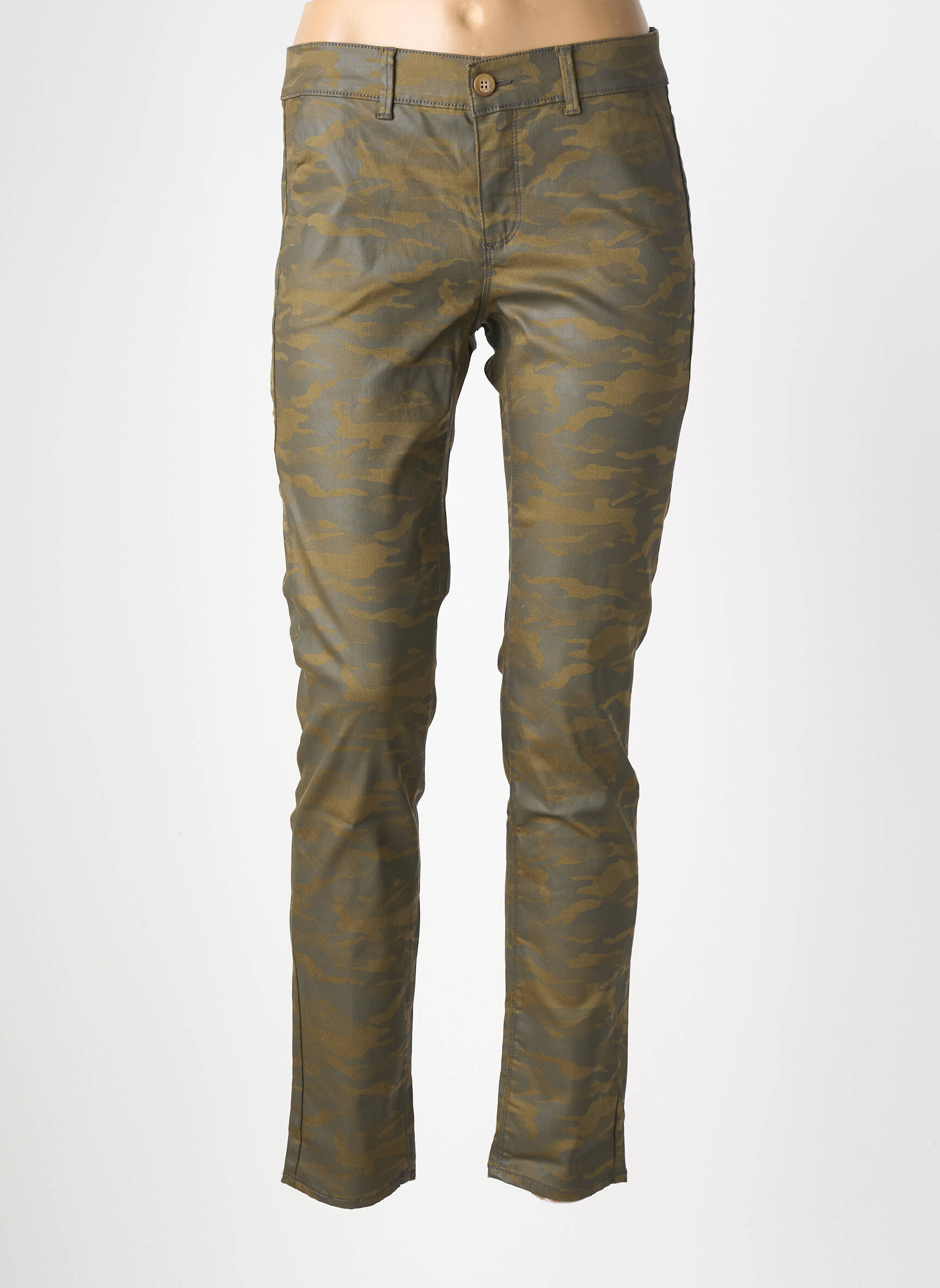 Pantalon chino elasticitate talie joasă verde HAPPY femeie
