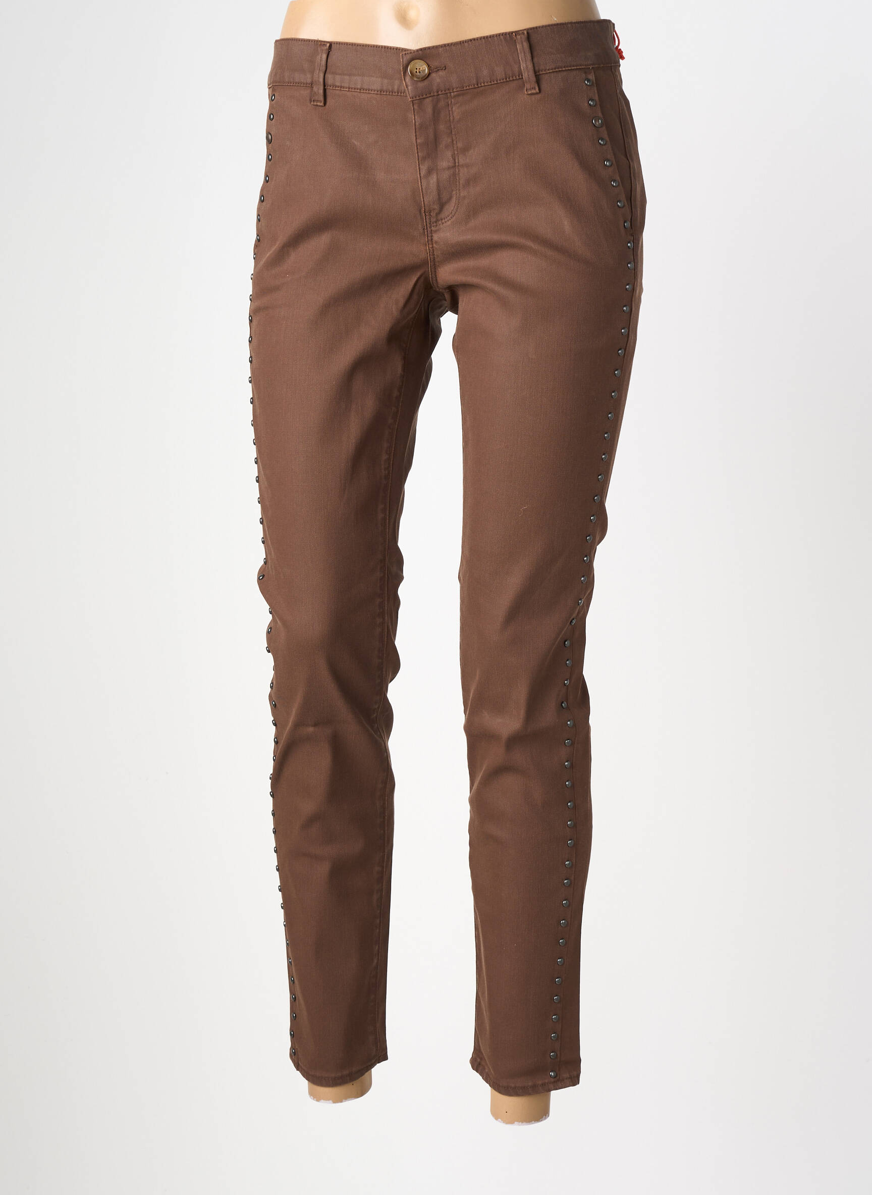 Pantalon chino elasticitate talie joasă maro HAPPY femeie