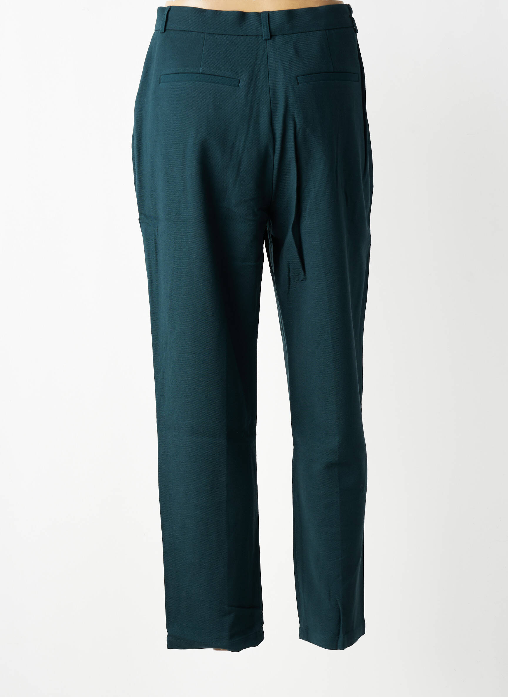 Pantalon drept talie cu cleme mărime normală verde DES PETITS HAUTS femeie