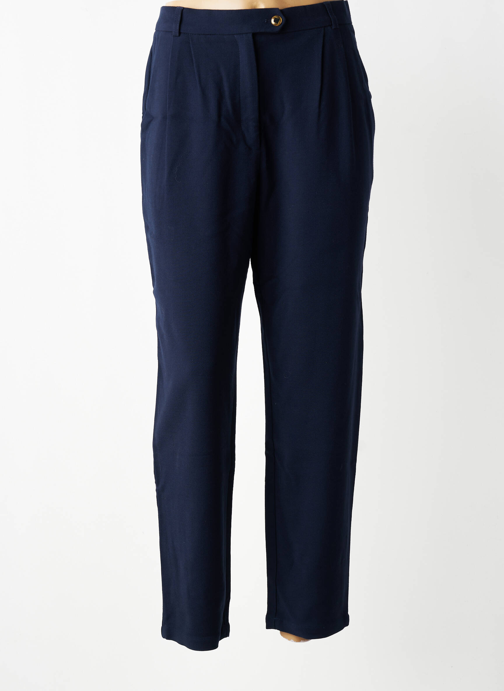 Pantalon drept talie cu cleme mărime normală albastru DES PETITS HAUTS femeie
