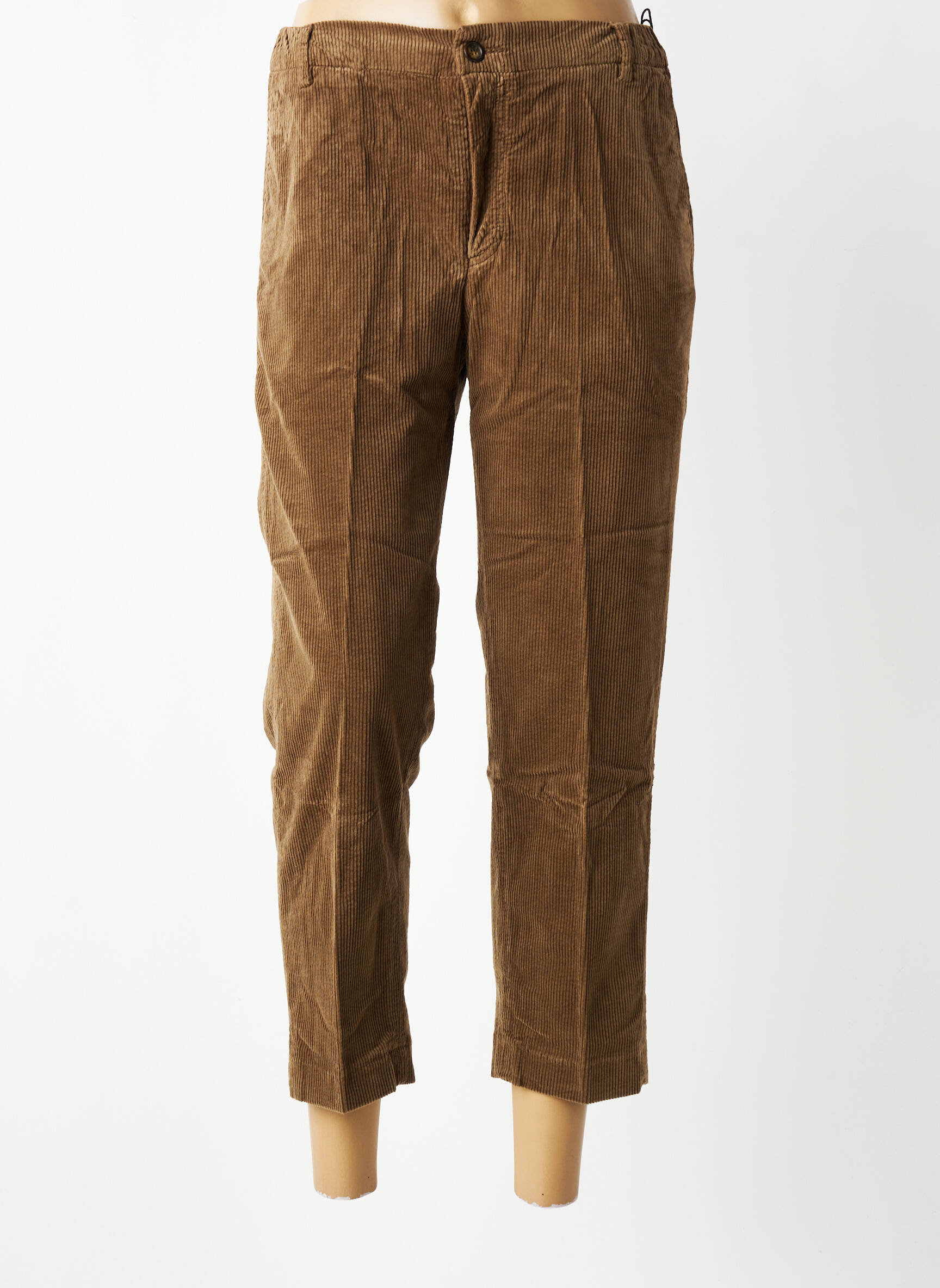 Pantalon chino închidere cu fermoar sub clapetă cu nasturi talie înaltă maro HOD femeie