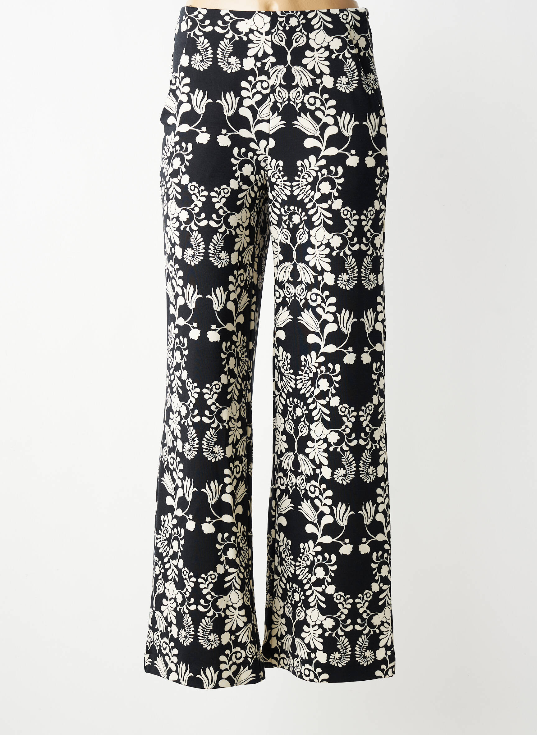 Pantalon larg închidere cu fermoar lateral talie înaltă negru ICHI femeie