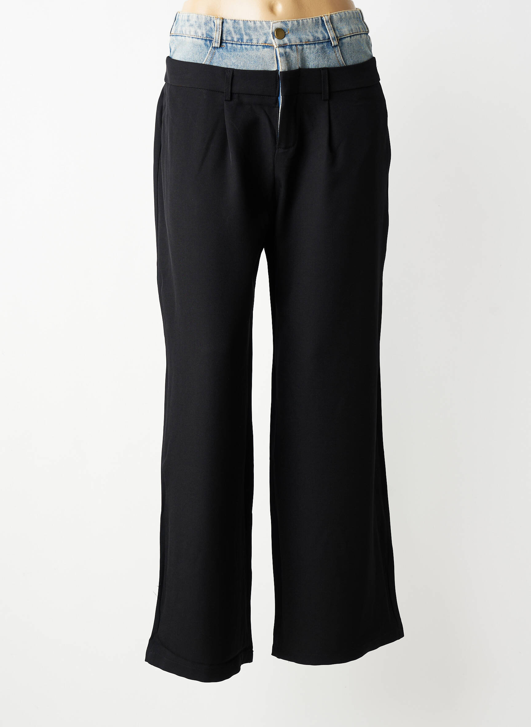 Pantalon larg închidere cu fermoar sub clapetă cu nasturi mărime normală negru STELLA femeie