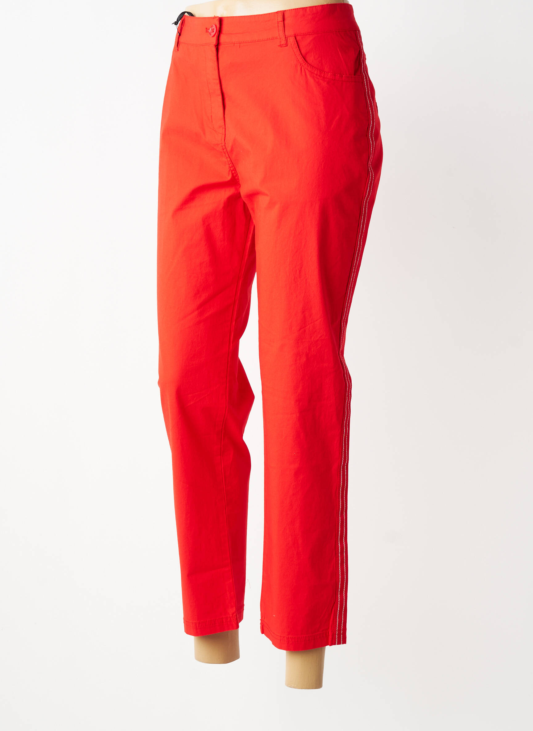 Pantalon 7/8 țesătură poplin mărime normală roșu ÉTYMOLOGIE femeie