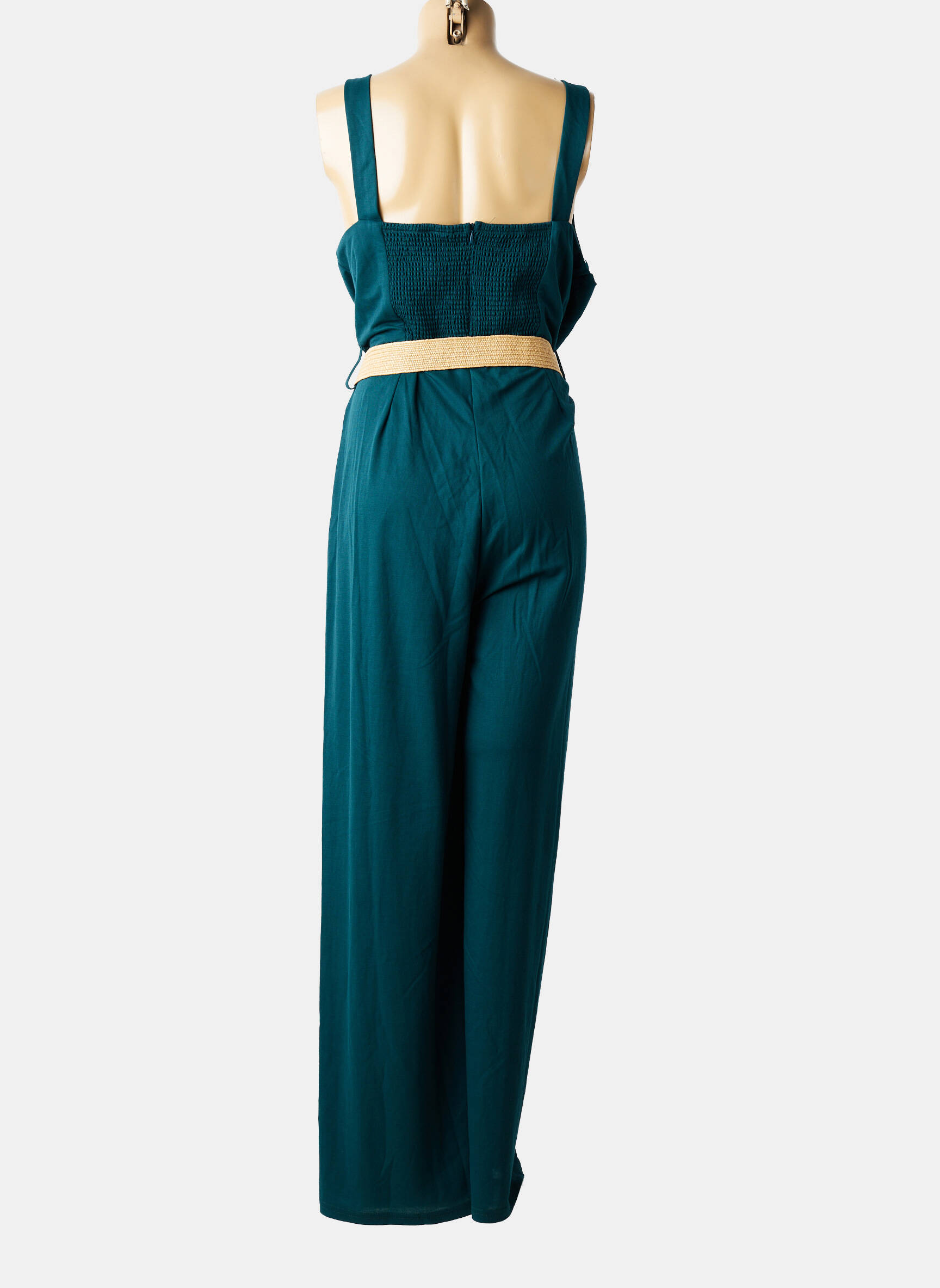 Salopetă-pantalon țesătură crep bretele subțiri verde TIFFOSI femeie