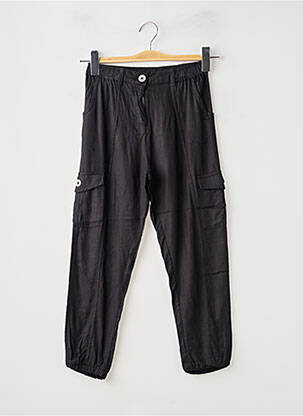 Pantalon cargo țesătură poplin talie elastică negru BOBOLI băiat