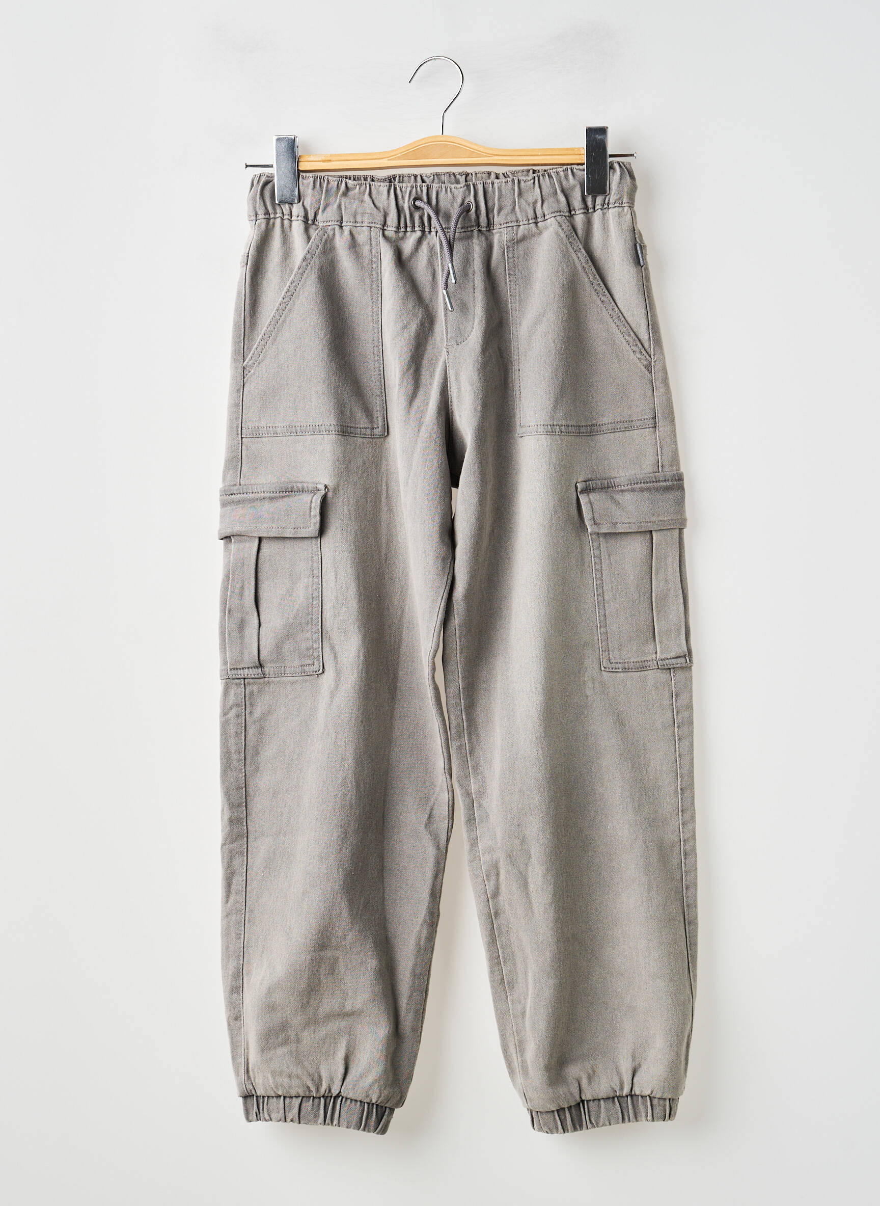Pantalon cargo strânsă pe partea de jos talie elastică gri BOBOLI fată
