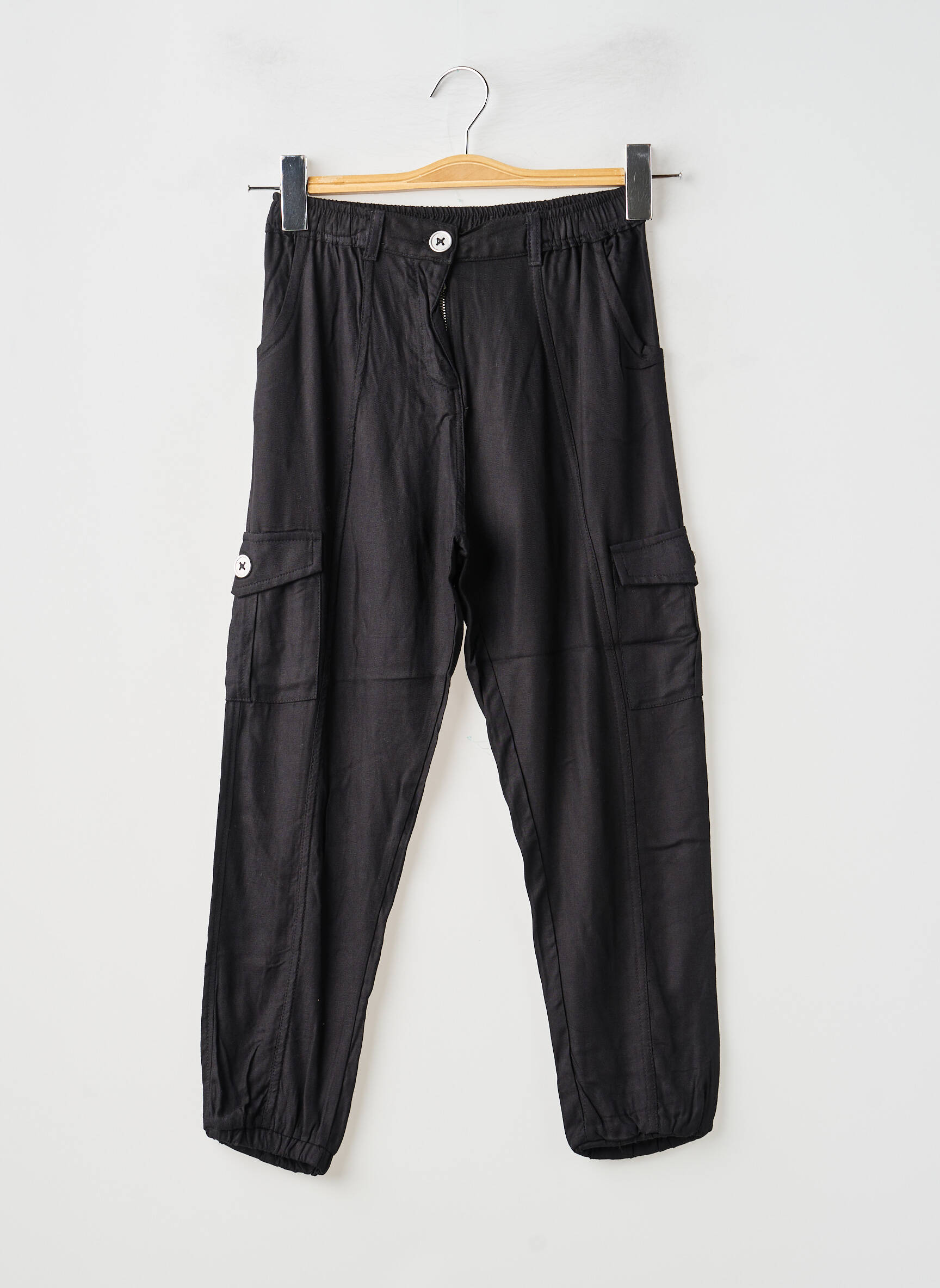 Pantalon cargo țesătură poplin talie elastică negru BOBOLI băiat