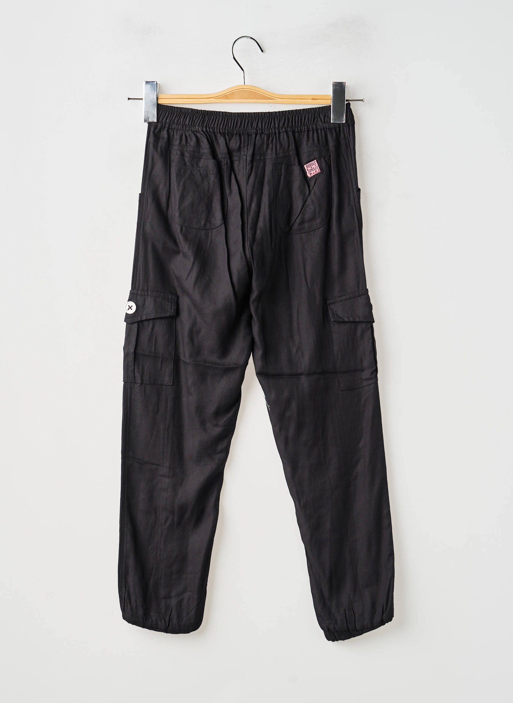 Pantalon cargo țesătură poplin talie elastică negru BOBOLI băiat